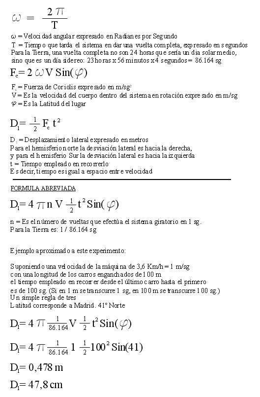 Formulas of the lateral deviation for the Coriolis force
